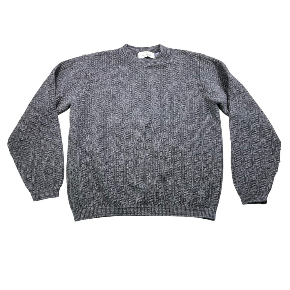 Bill Blass Men's Medium Gray Textured Knit Crewneck Sweater Long Sleeve Cotton